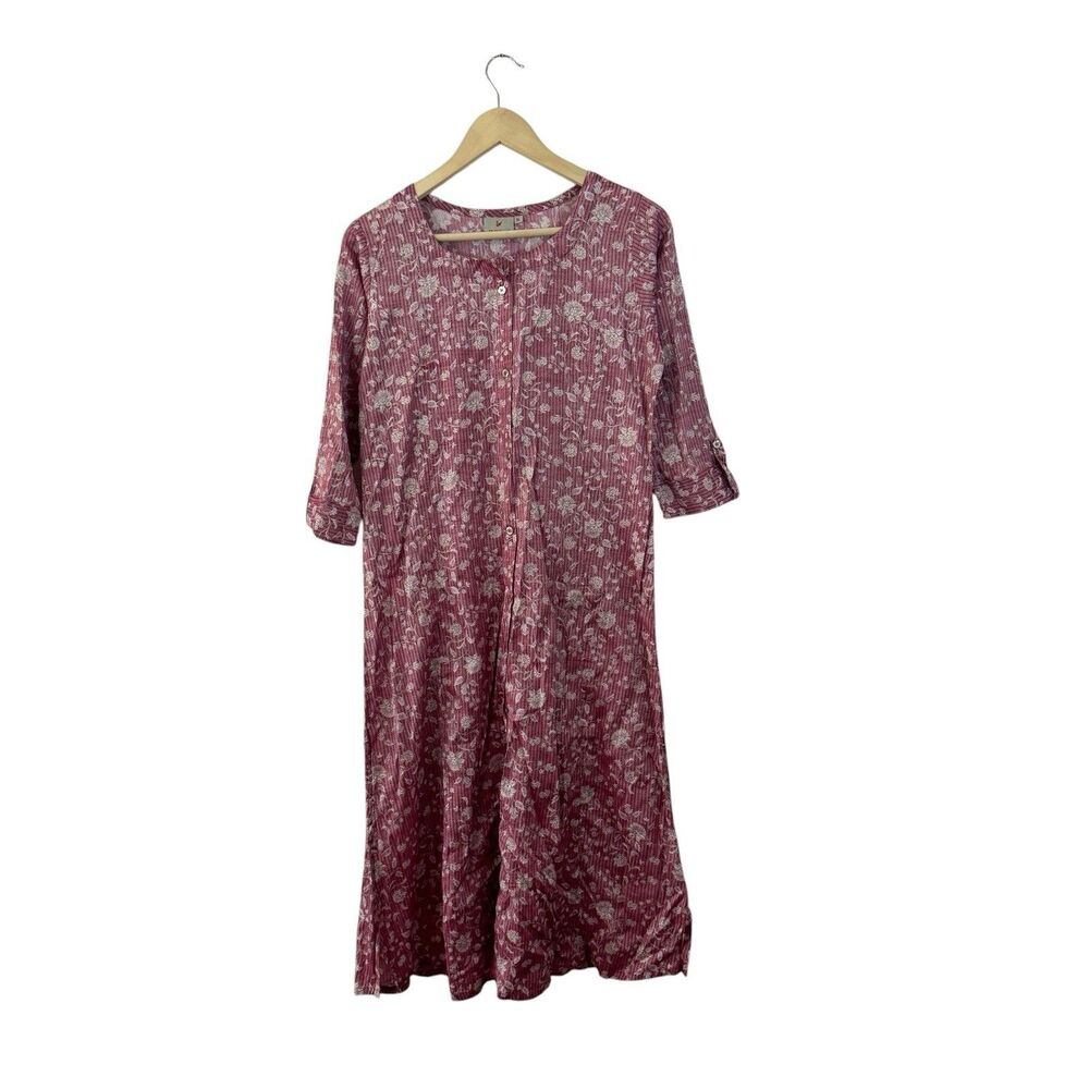 Zola X-Large Midi Kurta Dress Floral Red White Faux Button Front Asian Womens